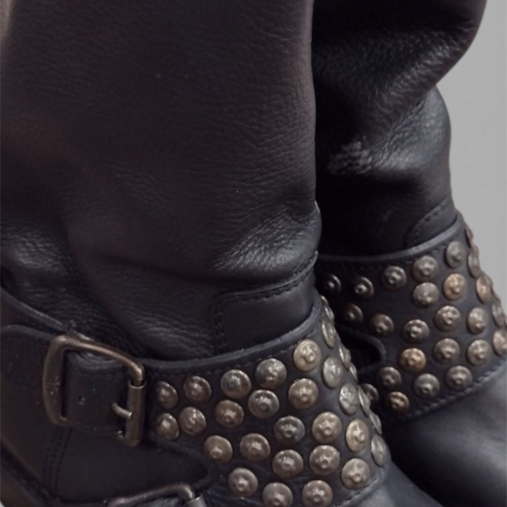 Frye Black Studded Leather Moto Boots - Picture 2 of 3